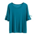 thumbnail image 2 of Loopsun Plus Size Womens Summer Tops, Women's Solid Color Bow Short Sleeved T-shirt Women's Thin Loose And Slimming Base Shirt Top Short Sleeved Round Neck Top/shirt Green L, 2 of 5