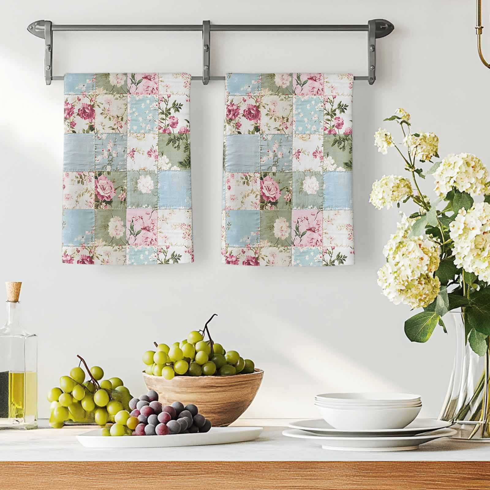 Green Blue Pink Botanical Kitchen Towels Set of 4, Spring Floral Vintage Soft Microfiber Dish Towels, Absorbent Quick-Dry Washable Dishcloths for Kitchen Cleaning, Drying Dishes, 18x28 Inches
