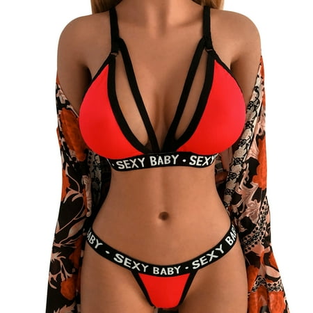 

Female Underwear Lingerie For Letters Printed Bralette And Panty 2 Piece Lingerie S Pajamas Set