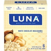 LUNA BAR Snack Bars, Gluten Free, White Chocolate Macadamia Flavor, 6 Ct, 1.69 oz