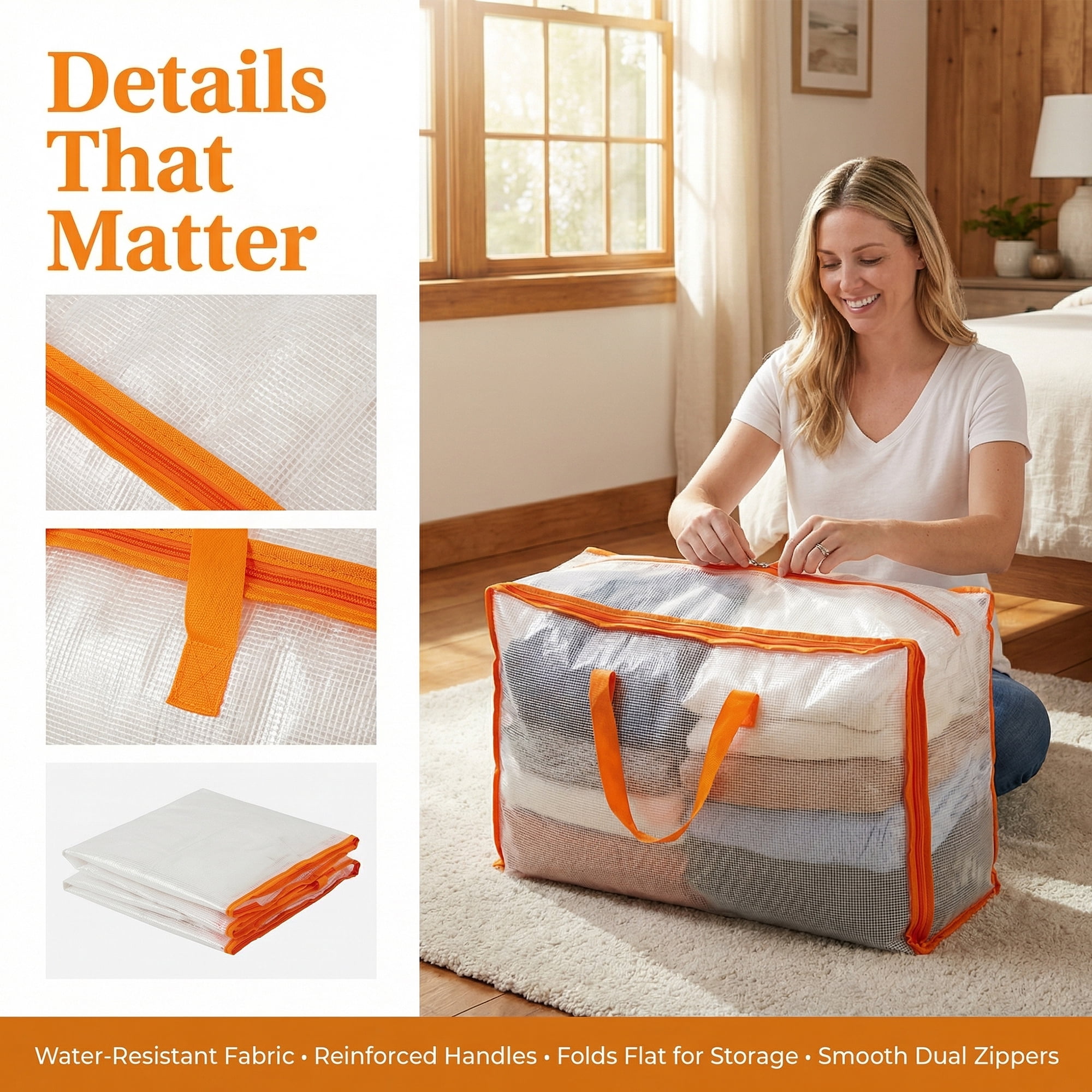Unique Bargains Storage Bags with Handles for Organizing Clothing Orange 22.8"x8.7"x14.6"