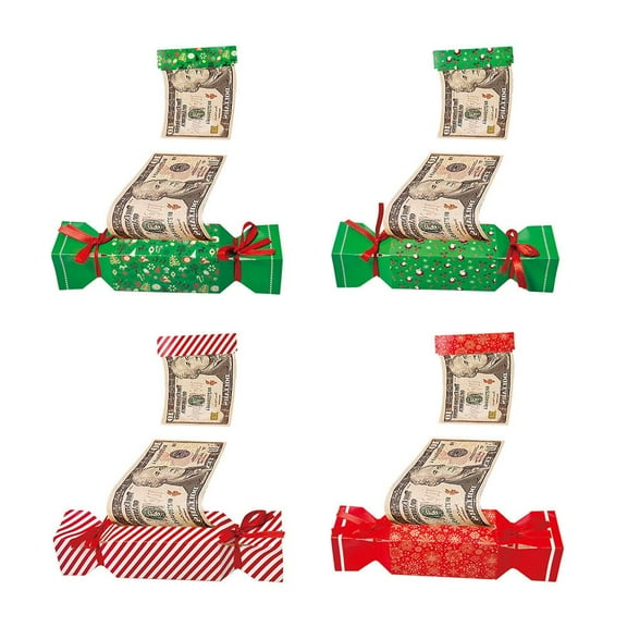 4 PCS Candy-Shape Christmas Surprise Money Pull Pouch, Surprise Pull Out Money Gift Box, Creative Exploding Money Roll Pull Pouch for Cash Gift