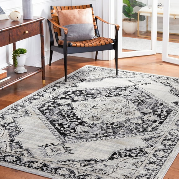 SAFAVIEH Brentwood Jervis Oriental Area Rug, Black/Ivory, 5'3" x 7'6"