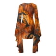 thumbnail image 5 of Women's Halloween Magic Long Sleeve Ladies Pumpkin Costume with Round Neck Swing Dress Coffee M, 5 of 5