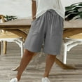 thumbnail image 5 of Sakmal Bermuda Shorts Women Gray Drawstring Elastic Solid High Waisted 9" Shorts with Pockets, 5 of 9