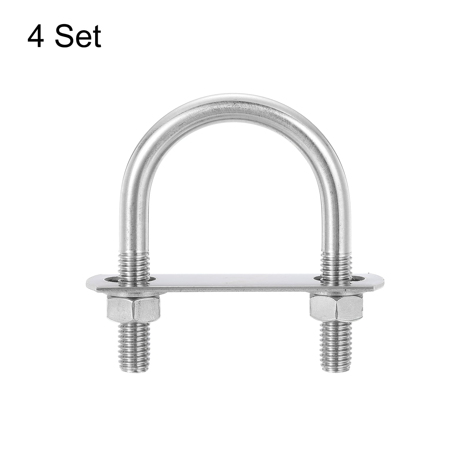 Round U-Bolts, 4 Sets 45mm(1.77") Inner Width 76mm Length M10 304 Stainless Steel U Clamp Bolt with Nuts and Plates
