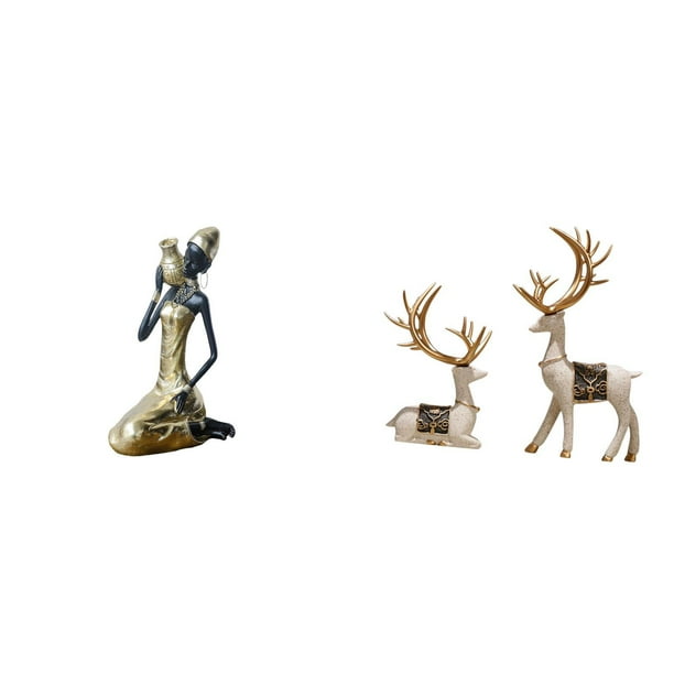 Estatua De Mujer Tribal Africana Y Reno, Decoración De Mesa, Pieza De Arte Coleccionable Hecha A Mano, Adorno De Resina Para Estudio, Sala De Estar, Oficina, Decoración Multiusos Para El