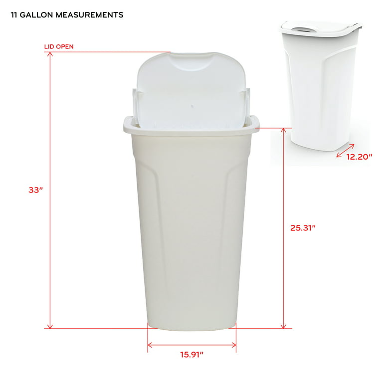 Mainstays 11 Gallon Trash Can, Plastic Lift Top Kitchen Trash Can, White 
