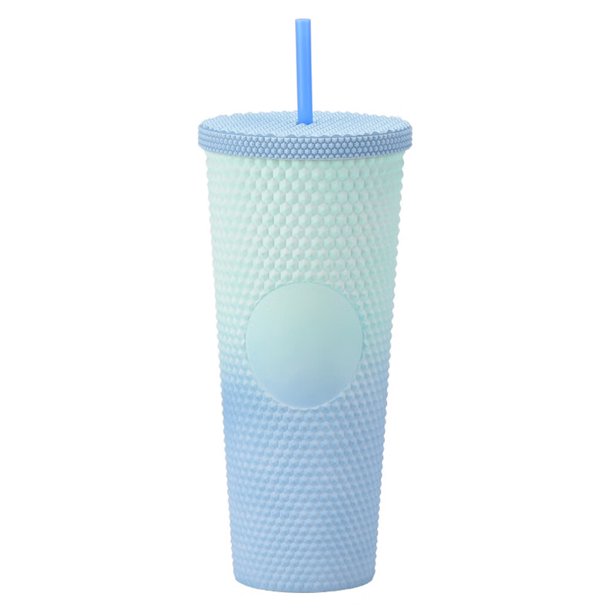 24 oz Double Wall Plastic Matte Studded Tumbler with Lid and Straw