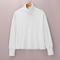 thumbnail image 3 of ManxiVoo Women's High Neck Pure Cotton Sweatshirt Long Sleeve Versatile Solid Color Casual Winter Pullover XXL Size White, 3 of 9