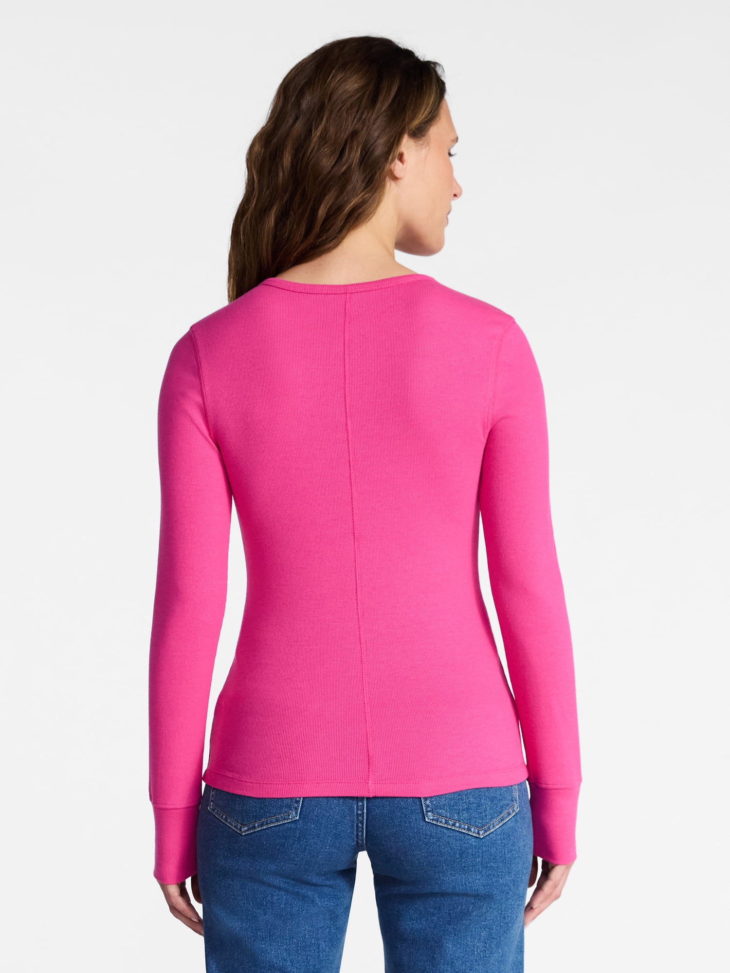 Time and Tru Women's Rib Tee with Long Sleeves, Size Xs-Xxxl