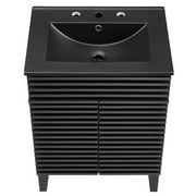 Modway Render Mid-Century Modern Wood Bathroom Vanity in Black