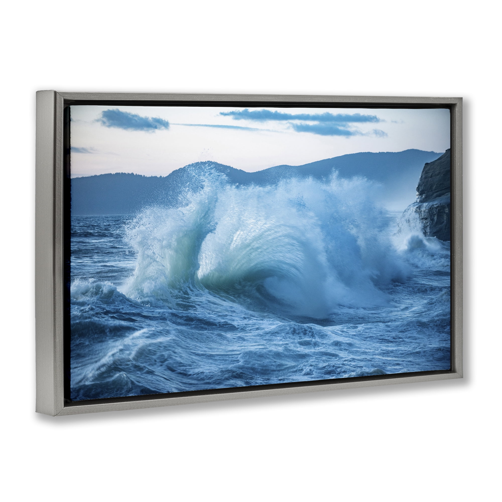 Stupell Industries Rolling Tsunami Wave Nautical & Beach Photography Gray Floater Framed Canvas Art Print Wall Art, 25 x 17