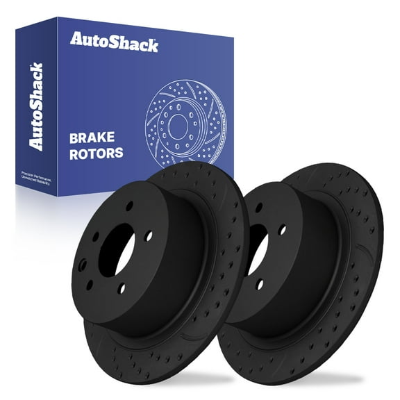 AutoShack 11.47" (291.4 mm) Rear Solid Drilled & Slotted Brake Rotors E-Coated | Replacement for 2002-2024 Nissan Altima 2007-2019 Nissan Sentra | Black Finish | 2-PC Set | NightGuard