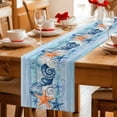 thumbnail image 5 of Summer Ocean Table Runner 70 Inches, Coastal Shells Starfish Coral Conch Wooden Blue Bed Runner Dresser Scarves Tabletop for Indoor Outdoor Parties/Ceremony/Banquet, 13" x 70", 5 of 9