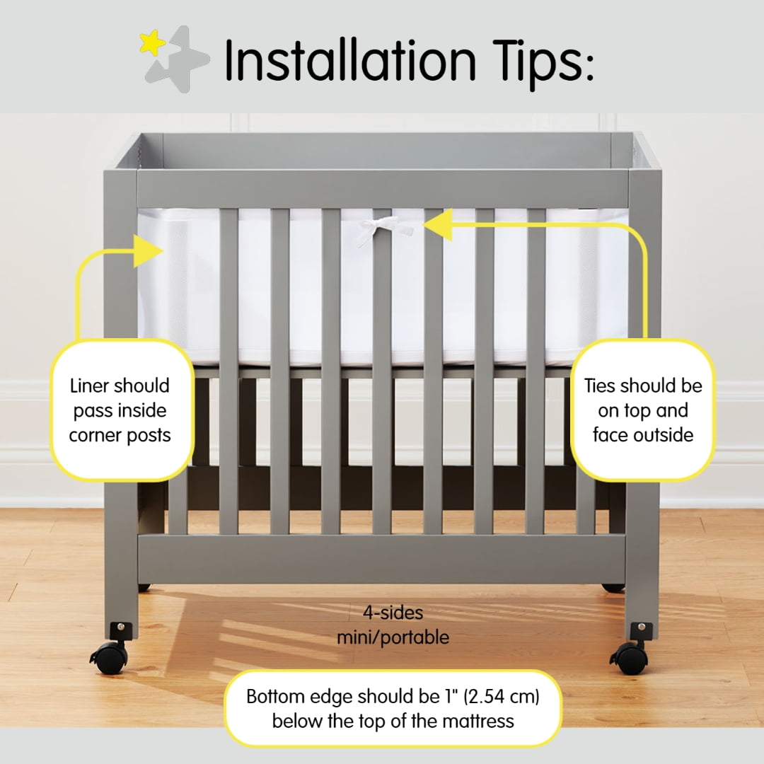 BreathableBaby Breathable Mesh Liner for Mini Cribs, Classic 3mm Mesh (Size 4M Covers 4 Sides, Mini Cribs Only) Gray
