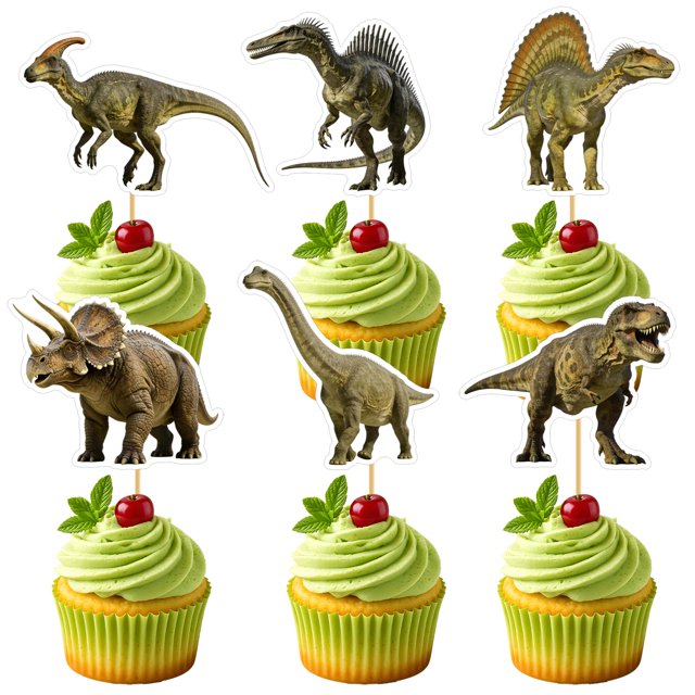 Juego de adornos para tartas CUXING, decoración de cumpleaños con dinosaurios, 48 unidades