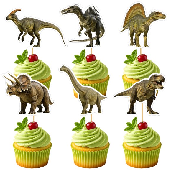 Juego de adornos para tartas CUXING, decoración de cumpleaños con dinosaurios, 48 unidades