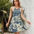 thumbnail image 7 of Vintage Blue Chinoiserie Toile Boat Sundress Sleeveless Dress Summer Women Clothes Dress for Women Dresses, 7 of 7
