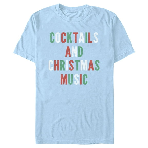 Men's Lost Gods Distressed Cocktails and Christmas Music Graphic Tee Light Blue Small