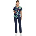 thumbnail image 5 of WTOBBY Women's Plus Size Short Sleeve Printed Scrubs Set with Pockets, V-Neck, Animal Floral Print, 2-Piece Nursing Uniform, Medical Workwear for Caregivers,Dark Blue S, 5 of 6