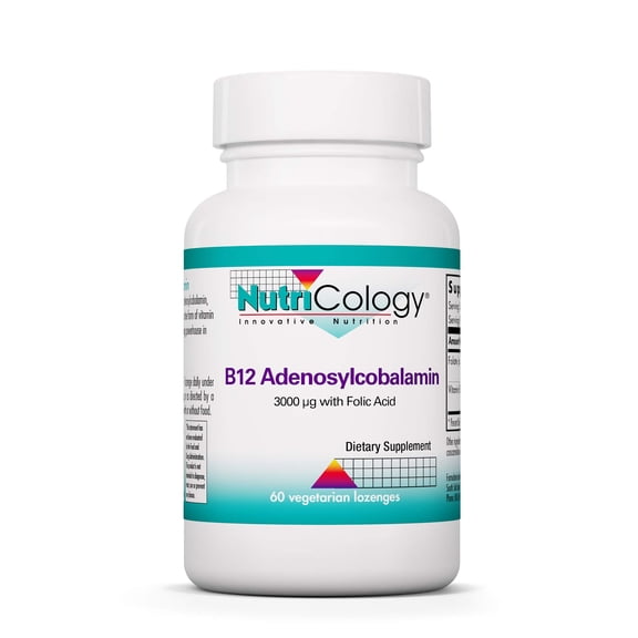 Nutricology B12 Adenosylcobalamin Supplement - with Folic Acid, Vitamin B12 3000 mcg, Folate, Pure B12, Vegetarian Lozenges - 60 Count