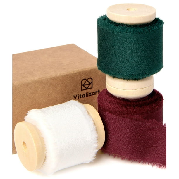 Cinta decorativa Vitalizart satinada de 2,5 cm x 19 m con borde deshilachado