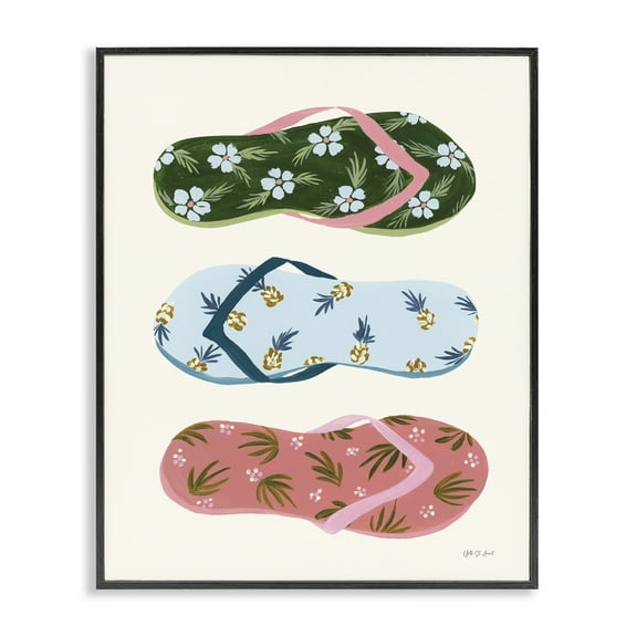 Stupell Industries Tropical Flip Flops Nautical & Beach Painting Black Framed Art Print Wall Art, 11 x 14