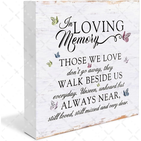In Loving Memory Those We Love Don't Go Away Wooden Box Sign Table Decor Sympathy Gift, Memorial Gift, Grief Gift, Bereavement Gift for Family, Bedroom Shelf Decor Office Desk Decor 5x5 In