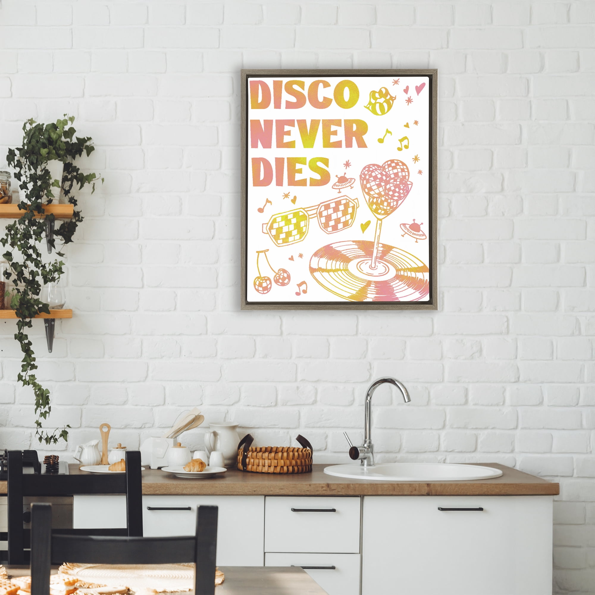 Stupell Industries Disco Never Dies Brown Framed Floater Canvas Wall Art, design by Ziwei Li