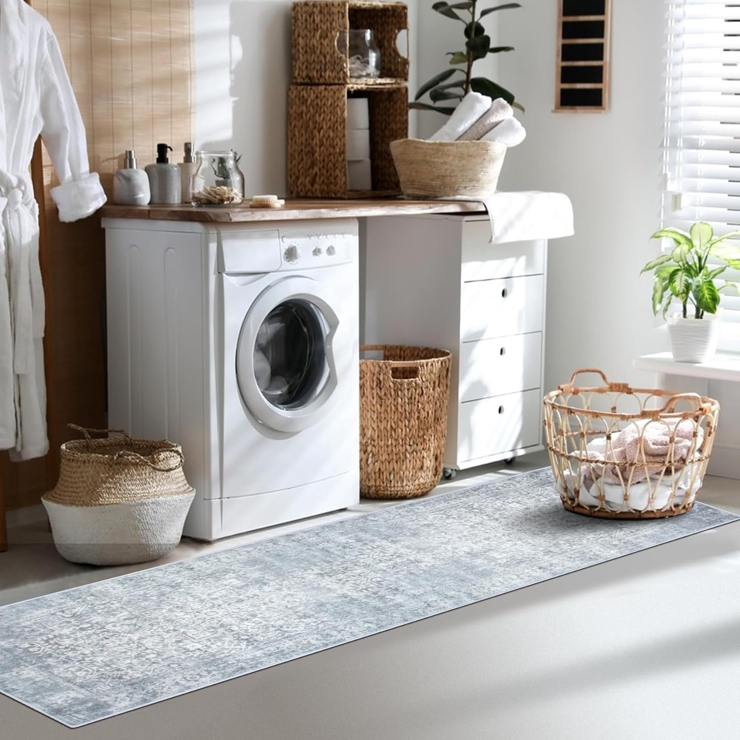 Kitchen Rugs Sets of 3 Non Slip Washable Kitchen Mats for Floor 3 Piece Set Grey Boho Kitchen Mat Set Kitchen Runner Rug Carpet for Laundry Room Front Door