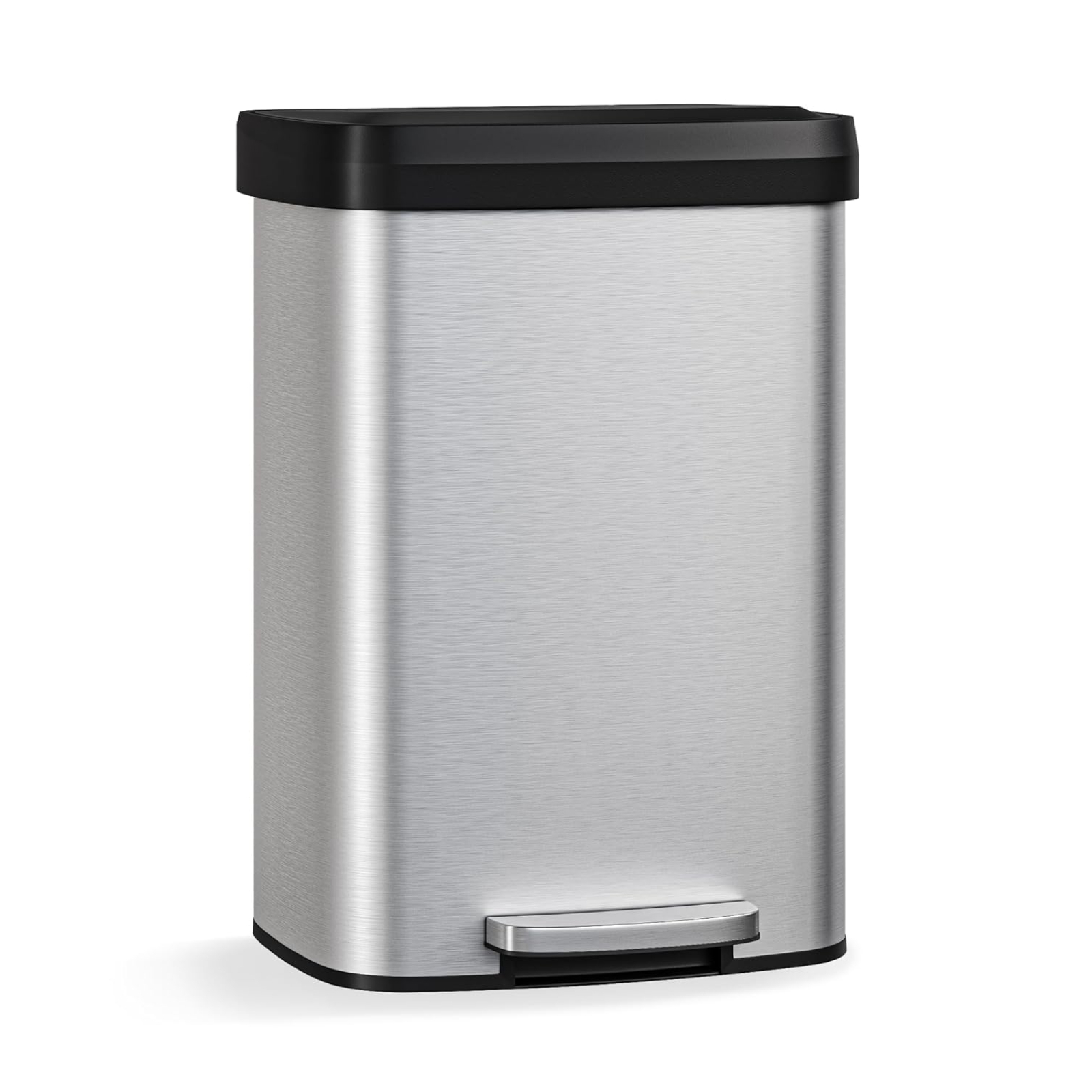 EuKer Large Garbage Can, 13.2 Gallon Garbage Pail with Soft-Close Lid and Rear Handle for Kitchen, Office, Silver