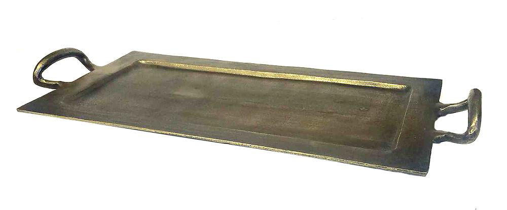 Zuccor Cast Aluminum Antique Bronze Finish Large Rectangle Serving Tray  with Handles - 24