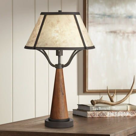 21 Rustic Iron Franklin Iron Works Rustic Table Lamp Warm Wood and Metal Light Mica Shade for Living Room Bedroom Nightstand Office Family ()