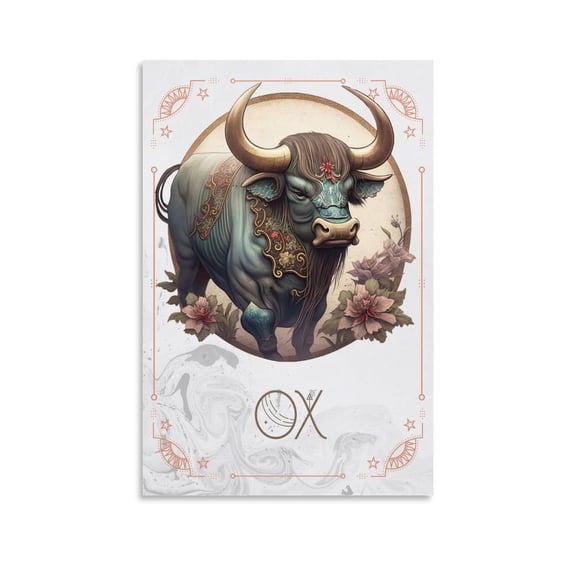 Chinese Zodiac Sign Ox Poster Art Poster Canvas Painting Decor Wall Print Photo Gifts Home Modern Decorative Posters 12x18inch(30x45cm)