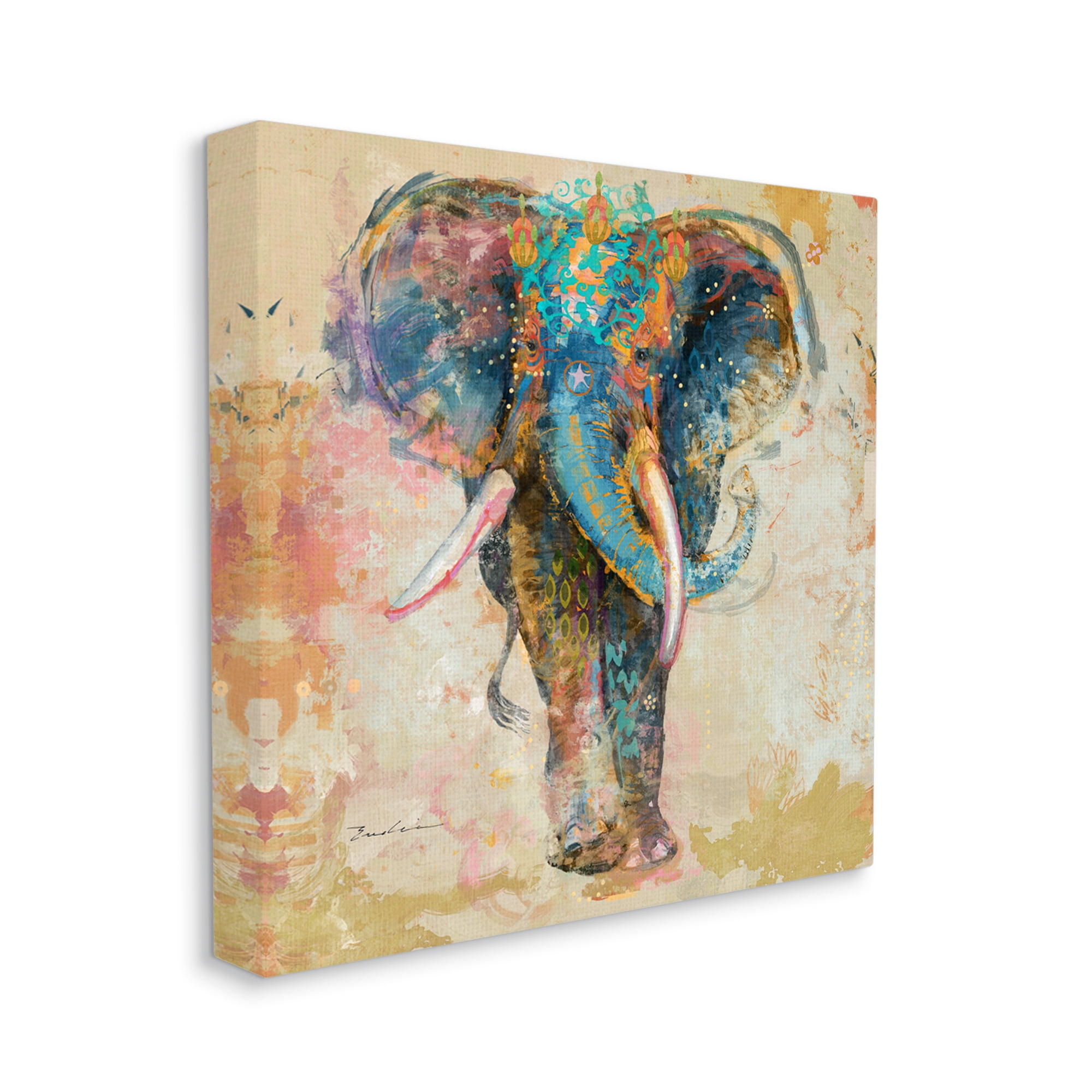 Stupell Vivid Elephant Collage Pattern Animals & Insects Painting Gallery Wrapped Canvas Print Wall Art