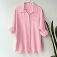 thumbnail image 2 of Womens Summer Tops Womens Loose Buttons Down Pocket Blouse Tops Solid Casual Long Sleeve Shirt Blouse Women Dress Blouses Boyfriend Shirt And Long V Neck T Shirts Women plus Size Slouchy Tee Pink S, 2 of 4