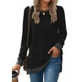 thumbnail image 4 of TEMOFON Woman Long Sleeve Shirts Fall Round Neck Loose T Shirts Trendy Gray Side Slit Tunic Tops for Women with Side Pocket, 4 of 6
