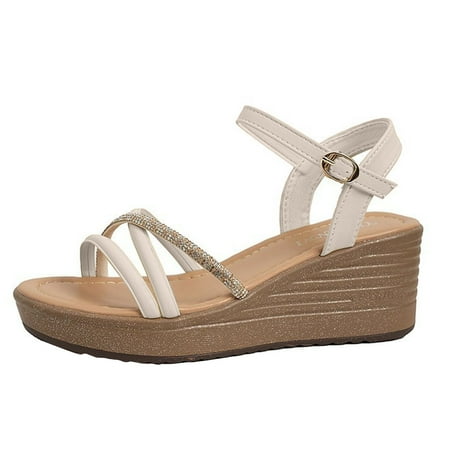 

PEASKJP Sandals for Women Sandals for Women Dressy Womens Sandals Low Wedges Peep Toe Wrapped Cute Diamond Dressy Sandals (Beige 6.5)