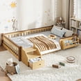 thumbnail image 5 of Harper & Bright Designs Full over Full Bunk Bed with Storage Drawers and Bookshelf, House Bunk Bed Frame with Roof and Windows, Solid Wood Bunk Bed with Playhouse Design, Natural, 5 of 14