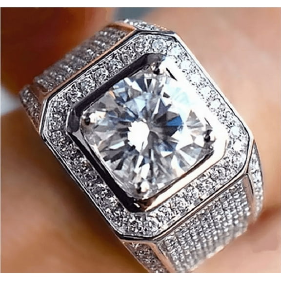 Forever Jewels 4Ct Round Cut Moissanite Men Halo Engagement Ring 14K White Gold Plated