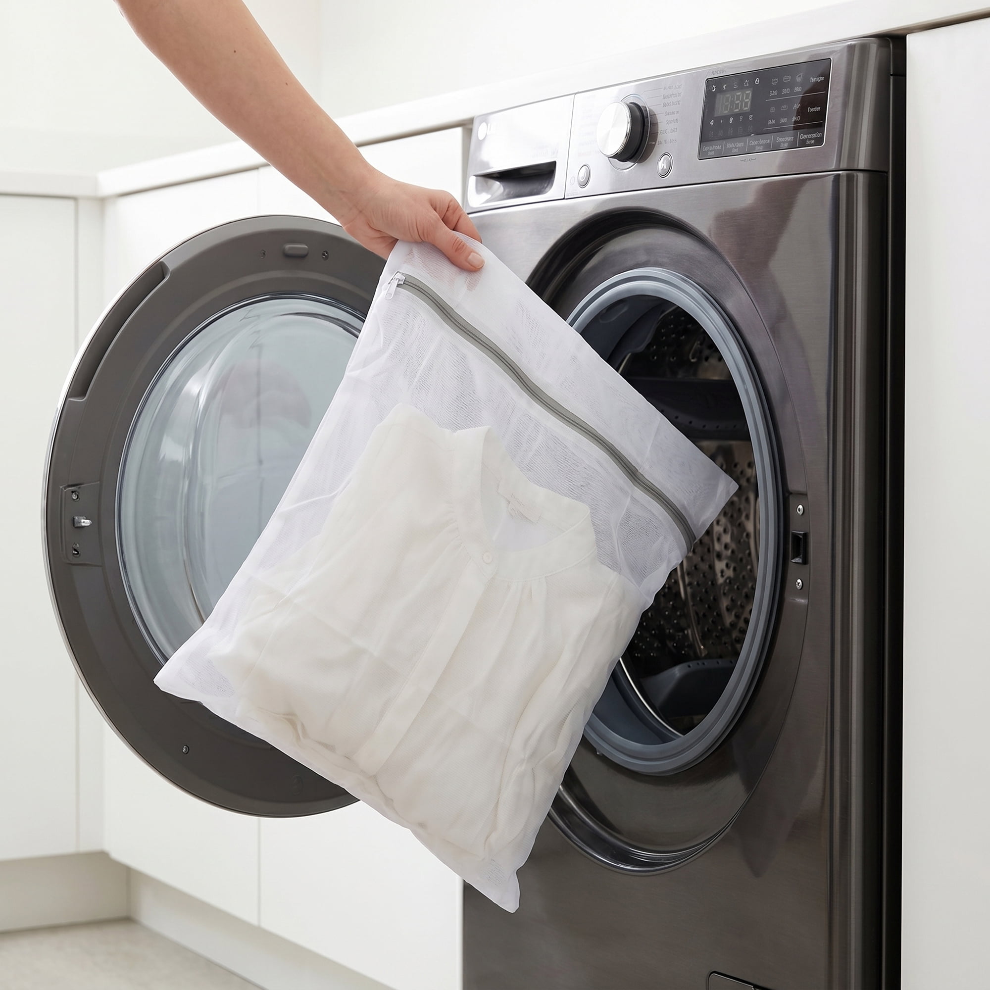 Unique Bargains 3Pcs Polyester Mesh Laundry Bags with Zipper White-Gray 15.7" x 19.7"