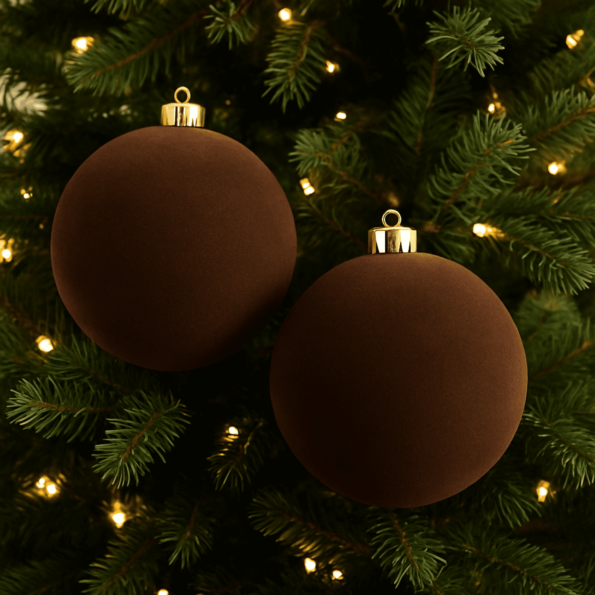 2 Count Brown Velvet-Feel Jumbo Shatterproof Christmas Ornaments, 7.79", by Holiday Time