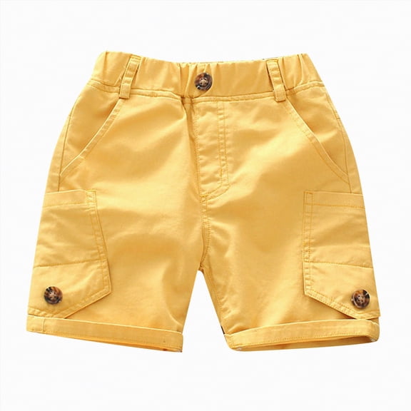 Hessimy Boys Elastic Waistband Performance Shorts,Performance(Yellow,5-6 Years)