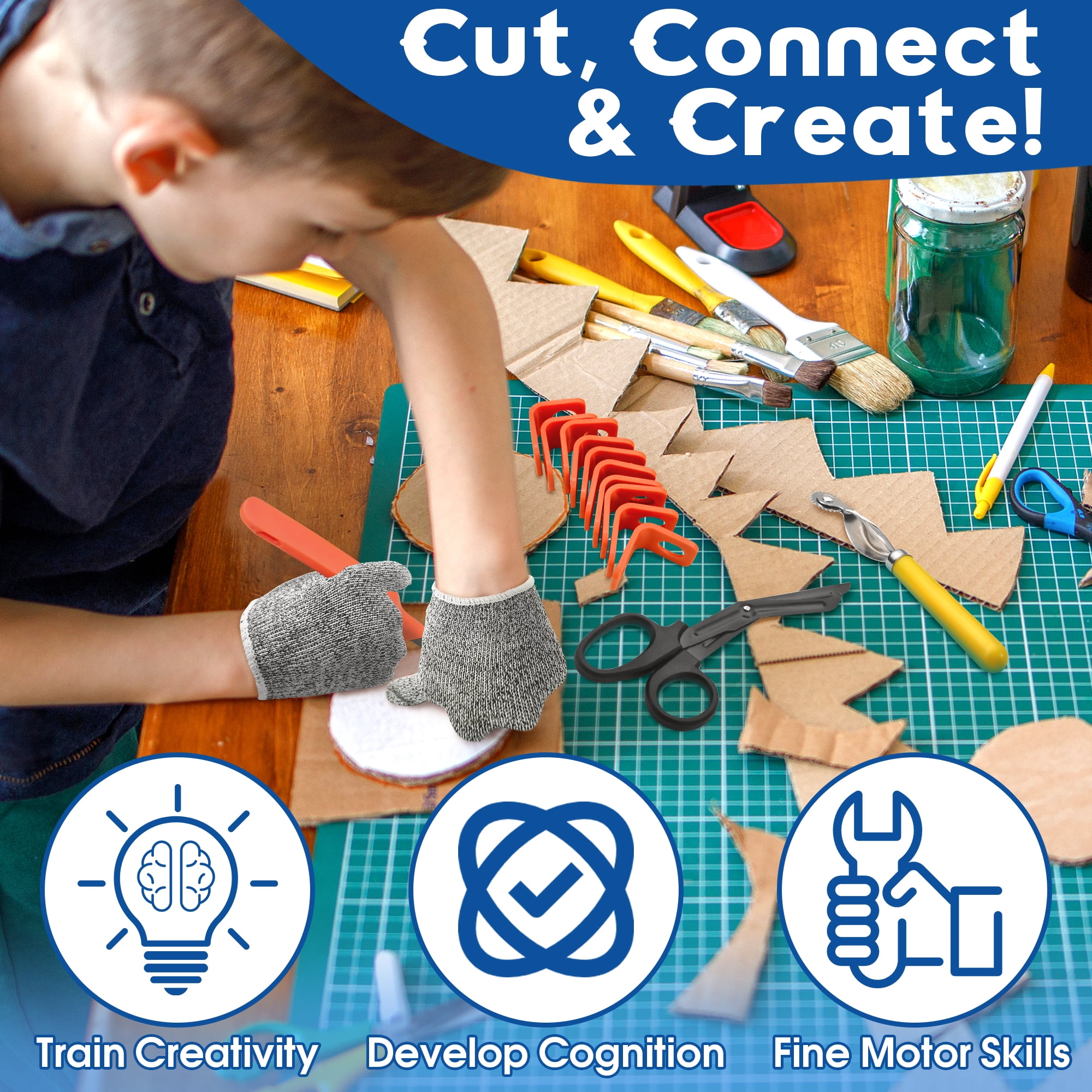 Cardboard Construction Kit - 150 Pcs Cutting Tools for Kids with Safe Cutter and Screws, STEM Educational Toys Gift for DIY Projects for Boys and Girls Aged 6+