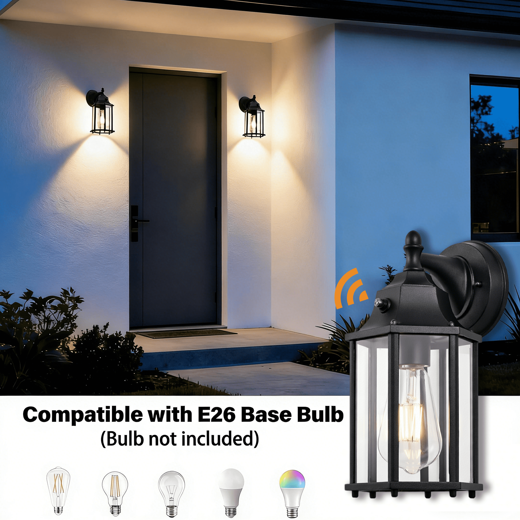 Dusk to Dawn Outdoor Wall Sconce Light Fixture 2 Pack, Waterproof Black Porch Light, Hardwired Exterior Wall Mount Lantern for Garage Entryway Patio
