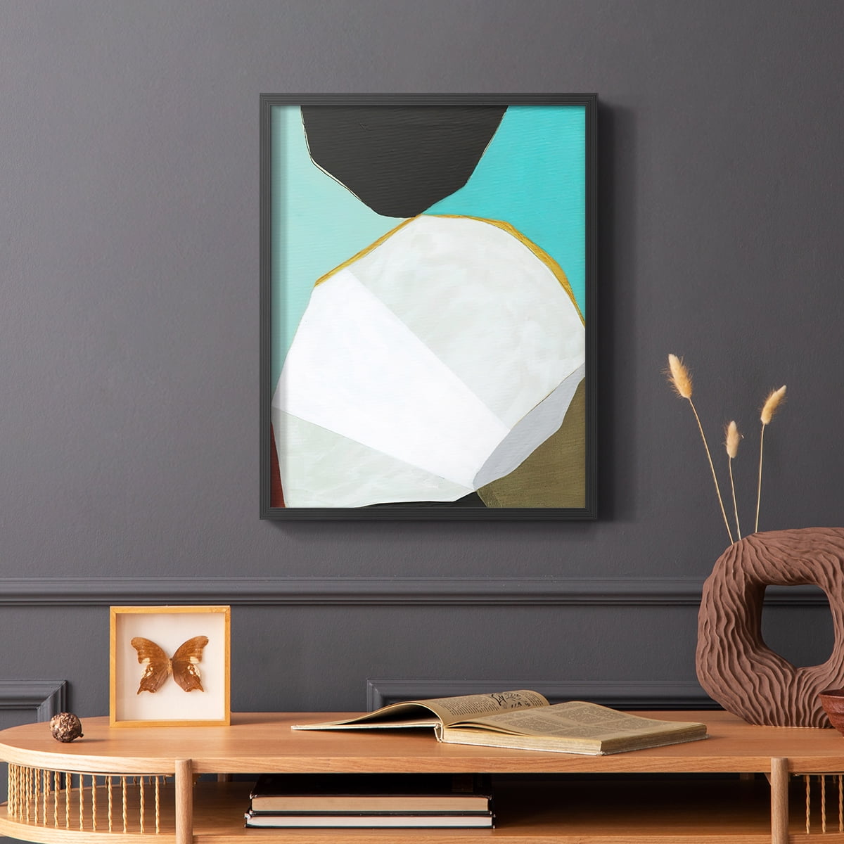 Graphica II Framed Print in Black Solid Wood Framed Print No Nail Hanging