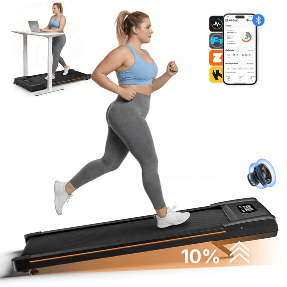 MERACH W50 Lite Walking Pad with 10% Auto Incline, 350lb Under Desk Treadmill with Bluetooth Speaker