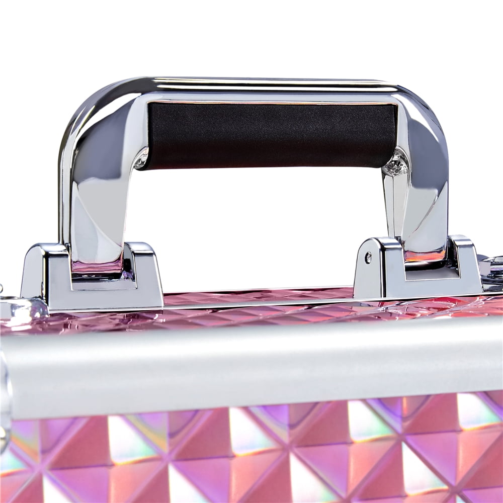 Alden Design 4-in-1 Professional Makeup Train Case with Wheels, Glitter Pink