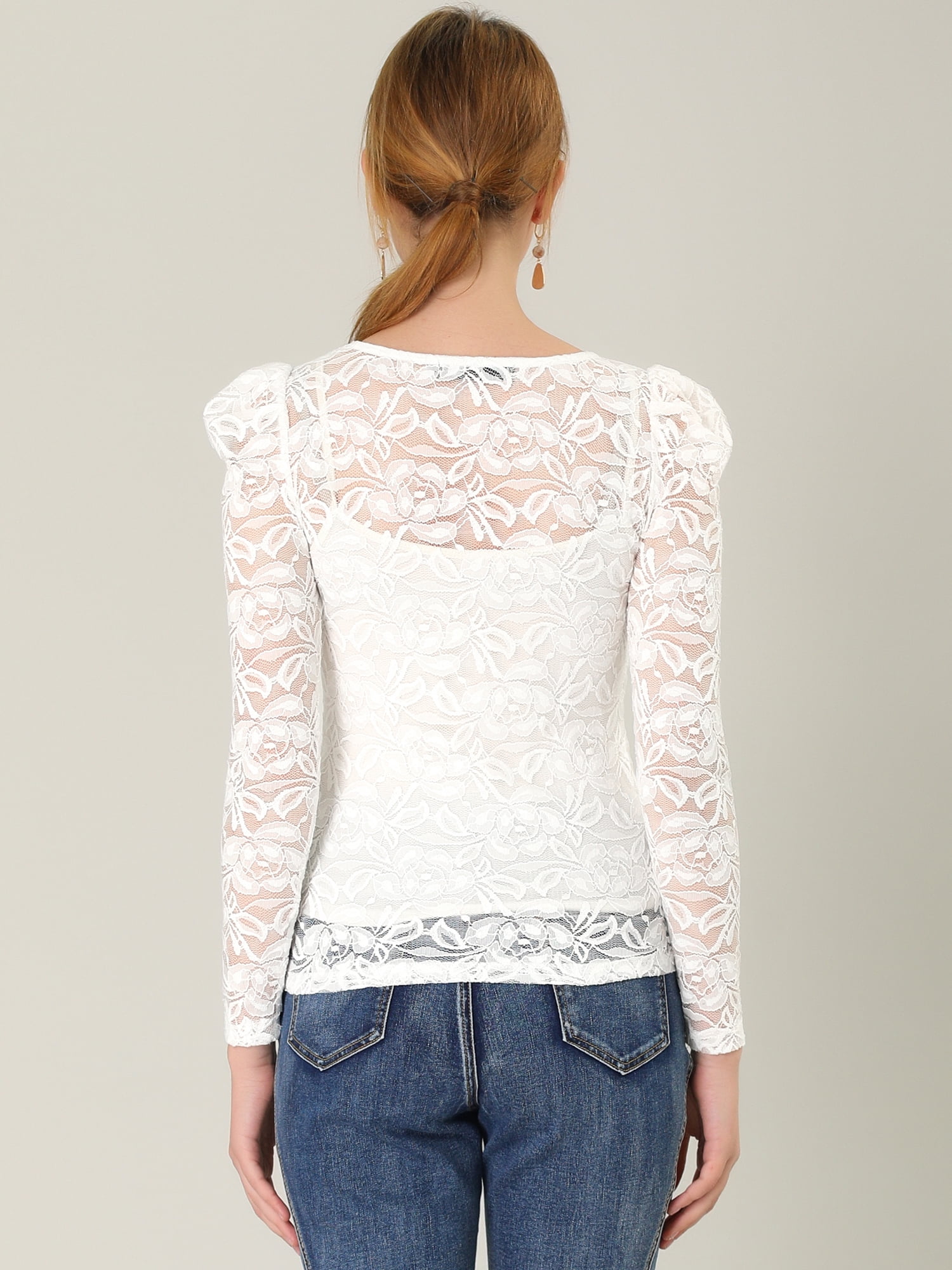 DARING DIVA Semi Sheer Puff Sleeve Vintage Top 3XL White